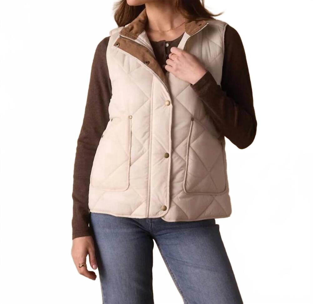 NEW THE NORMAL BRAND quilted liner vest in ecru/dark taupe